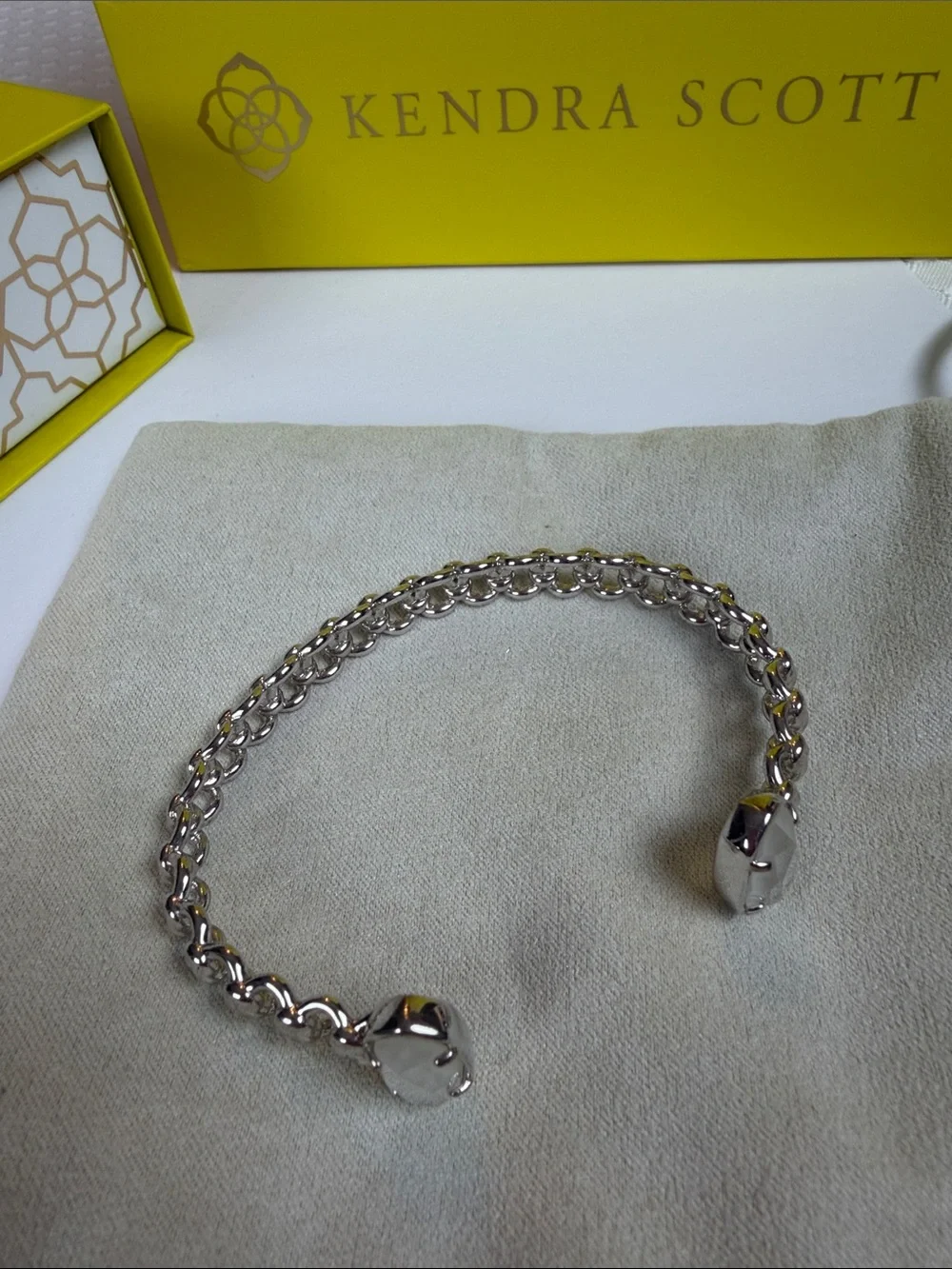 Kendra Scott Silver Open Chain Cuff with White Cabochons
